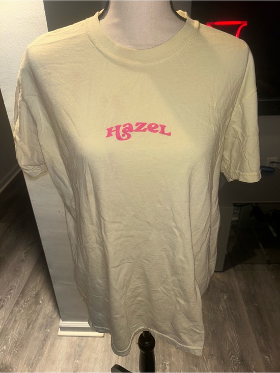 hazel Tops - hazel Pale Yellow T-Shirt with Pink Logo
